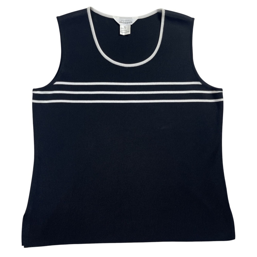 Exclusively Misook Sweater Tank Top Women's XL Navy Blue Tipped Trim Sleeveless